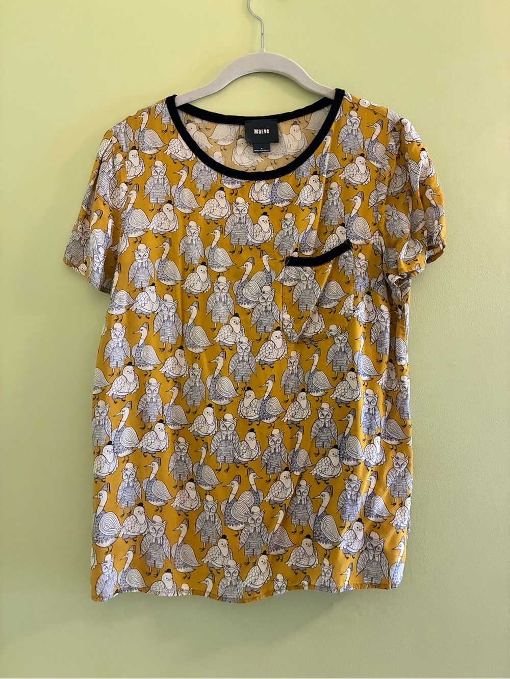 Maeve Mustard Yellow Short-Sleeve Bird Print Tee